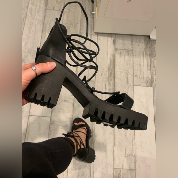 Combat boots Chunky sole sandals Kink Lace Up Open Toes Shoes - Picture 12 of 16